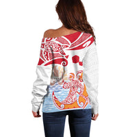 Hawaiki Nui Va'a Solo French Polynesia Off Shoulder Sweater Red Color LT03 - Polynesian Pride