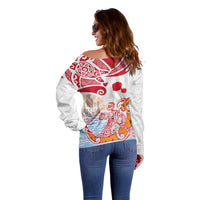 Hawaiki Nui Va'a Solo French Polynesia Off Shoulder Sweater Red Color LT03 - Polynesian Pride