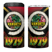 Vanuatu Constitution Day 4 in 1 Can Cooler Tumbler Polynesian Tattoo and Pig Tusk Since 1979