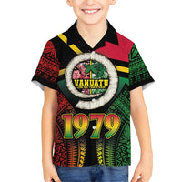 Vanuatu Constitution Day Family Matching Short Sleeve Bodycon Dress and Hawaiian Shirt Polynesian Tattoo and Pig Tusk Since 1979