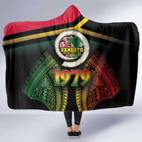 Vanuatu Constitution Day Hooded Blanket Polynesian Tattoo and Pig Tusk Since 1979 LT03 One Size Black - Polynesian Pride