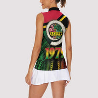 Vanuatu Constitution Day Women Sleeveless Polo Shirt Polynesian Tattoo and Pig Tusk Since 1979
