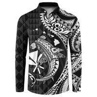 Aloha Hawaii Hammerhead Shark Button Sweatshirt Black Kakau and Polynesian Tattoo LT03 Black - Polynesian Pride