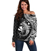 Aloha Hawaii Hammerhead Shark Off Shoulder Sweater Black Kakau and Polynesian Tattoo LT03 Women Black - Polynesian Pride
