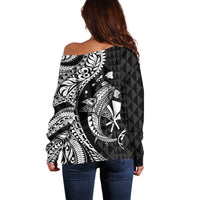 Aloha Hawaii Hammerhead Shark Off Shoulder Sweater Black Kakau and Polynesian Tattoo LT03 - Polynesian Pride