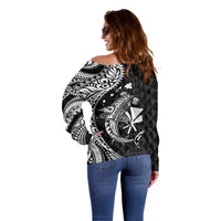 Aloha Hawaii Hammerhead Shark Off Shoulder Sweater Black Kakau and Polynesian Tattoo LT03 - Polynesian Pride