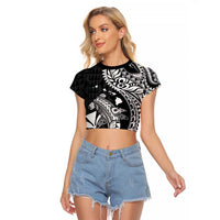Aloha Hawaii Hammerhead Shark Raglan Cropped T Shirt Black Kakau and Polynesian Tattoo LT03 Female Black - Polynesian Pride