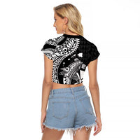 Aloha Hawaii Hammerhead Shark Raglan Cropped T Shirt Black Kakau and Polynesian Tattoo LT03 - Polynesian Pride