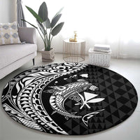 Aloha Hawaii Hammerhead Shark Round Carpet Black Kakau and Polynesian Tattoo LT03
