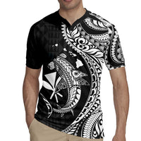 Aloha Hawaii Hammerhead Shark Rugby Jersey Black Kakau and Polynesian Tattoo LT03 - Polynesian Pride
