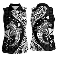 Aloha Hawaii Hammerhead Shark Women Sleeveless Polo Shirt Black Kakau and Polynesian Tattoo LT03