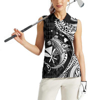 Aloha Hawaii Hammerhead Shark Women Sleeveless Polo Shirt Black Kakau and Polynesian Tattoo LT03