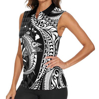 Aloha Hawaii Hammerhead Shark Women Sleeveless Polo Shirt Black Kakau and Polynesian Tattoo LT03