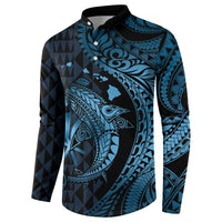 Aloha Hawaii Hammerhead Shark Button Sweatshirt Blue Kakau and Polynesian Tattoo LT03 - Polynesian Pride