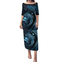 Aloha Hawaii Hammerhead Shark Family Matching Puletasi and Hawaiian Shirt Blue Kakau and Polynesian Tattoo LT03
