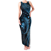 Aloha Hawaii Hammerhead Shark Family Matching Tank Maxi Dress and Hawaiian Shirt Blue Kakau and Polynesian Tattoo LT03
