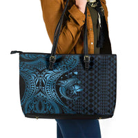 Aloha Hawaii Hammerhead Shark Leather Tote Bag Blue Kakau and Polynesian Tattoo LT03 - Polynesian Pride