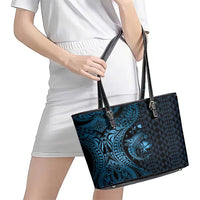 Aloha Hawaii Hammerhead Shark Leather Tote Bag Blue Kakau and Polynesian Tattoo LT03 - Polynesian Pride