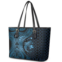 Aloha Hawaii Hammerhead Shark Leather Tote Bag Blue Kakau and Polynesian Tattoo LT03 - Polynesian Pride