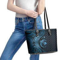 Aloha Hawaii Hammerhead Shark Leather Tote Bag Blue Kakau and Polynesian Tattoo LT03 - Polynesian Pride