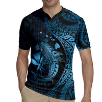 Aloha Hawaii Hammerhead Shark Rugby Jersey Blue Kakau and Polynesian Tattoo LT03 - Polynesian Pride
