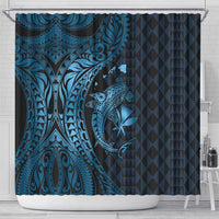 Aloha Hawaii Hammerhead Shark Shower Curtain Blue Kakau and Polynesian Tattoo LT03