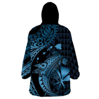 Aloha Hawaii Hammerhead Shark Wearable Blanket Hoodie Blue Kakau and Polynesian Tattoo LT03 - Polynesian Pride