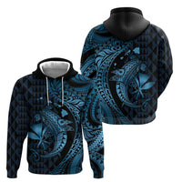 Aloha Hawaii Hammerhead Shark Zip Hoodie Blue Kakau and Polynesian Tattoo LT03 - Polynesian Pride