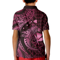 Aloha Hawaii Hammerhead Shark Kid Polo Shirt Pink Kakau and Polynesian Tattoo LT03