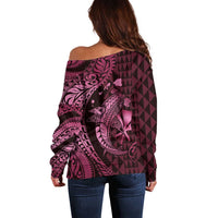 Aloha Hawaii Hammerhead Shark Off Shoulder Sweater Pink Kakau and Polynesian Tattoo LT03 - Polynesian Pride