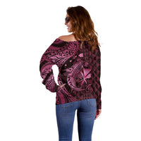 Aloha Hawaii Hammerhead Shark Off Shoulder Sweater Pink Kakau and Polynesian Tattoo LT03 - Polynesian Pride