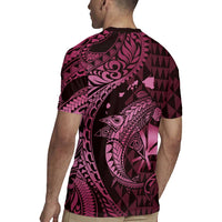 Aloha Hawaii Hammerhead Shark Rugby Jersey Pink Kakau and Polynesian Tattoo LT03 - Polynesian Pride