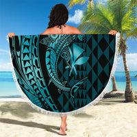 Aloha Hawaii Hammerhead Shark Beach Blanket Turquoise Kakau and Polynesian Tattoo LT03 - Polynesian Pride