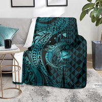 Aloha Hawaii Hammerhead Shark Blanket Turquoise Kakau and Polynesian Tattoo LT03 - Polynesian Pride
