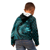 Aloha Hawaii Hammerhead Shark Kid Hoodie Turquoise Kakau and Polynesian Tattoo LT03