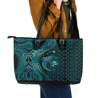 Aloha Hawaii Hammerhead Shark Leather Tote Bag Turquoise Kakau and Polynesian Tattoo LT03 - Polynesian Pride