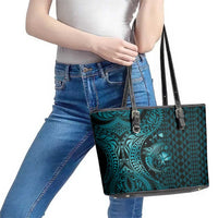 Aloha Hawaii Hammerhead Shark Leather Tote Bag Turquoise Kakau and Polynesian Tattoo LT03 - Polynesian Pride