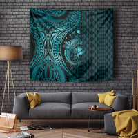Aloha Hawaii Hammerhead Shark Tapestry Turquoise Kakau and Polynesian Tattoo LT03