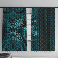 Aloha Hawaii Hammerhead Shark Window Curtain Turquoise Kakau and Polynesian Tattoo LT03 With Hooks Turquoise - Polynesian Pride