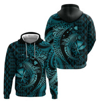 Aloha Hawaii Hammerhead Shark Zip Hoodie Turquoise Kakau and Polynesian Tattoo LT03
