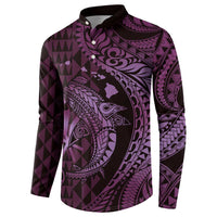 Aloha Hawaii Hammerhead Shark Button Sweatshirt Purple Kakau and Polynesian Tattoo LT03 - Polynesian Pride