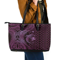 Aloha Hawaii Hammerhead Shark Leather Tote Bag Purple Kakau and Polynesian Tattoo LT03 - Polynesian Pride