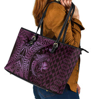 Aloha Hawaii Hammerhead Shark Leather Tote Bag Purple Kakau and Polynesian Tattoo LT03 - Polynesian Pride