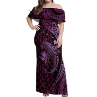 Aloha Hawaii Hammerhead Shark Off Shoulder Maxi Dress Purple Kakau and Polynesian Tattoo LT03
