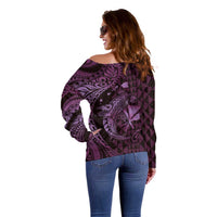 Aloha Hawaii Hammerhead Shark Off Shoulder Sweater Purple Kakau and Polynesian Tattoo LT03 - Polynesian Pride