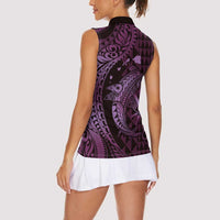 Aloha Hawaii Hammerhead Shark Women Sleeveless Polo Shirt Purple Kakau and Polynesian Tattoo LT03
