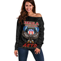 American Samoa Fautasi Off Shoulder Sweater Pago Pago Aeto and Iseula o le Moana of Fagatogo Black Color - Polynesian Pride