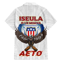 American Samoa Fautasi Family Matching Off The Shoulder Long Sleeve Dress and Hawaiian Shirt Pago Pago Aeto and Iseula o le Moana of Fagatogo White Color - Polynesian Pride