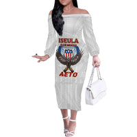 American Samoa Fautasi Family Matching Off The Shoulder Long Sleeve Dress and Hawaiian Shirt Pago Pago Aeto and Iseula o le Moana of Fagatogo White Color - Polynesian Pride
