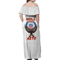 American Samoa Fautasi Family Matching Off Shoulder Maxi Dress and Hawaiian Shirt Pago Pago Aeto and Iseula o le Moana of Fagatogo White Color - Polynesian Pride